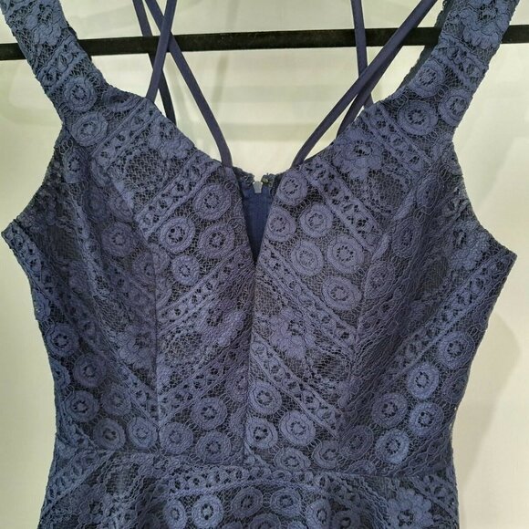 Jodi Kristopher Blue Lace Babydoll Evening Dress 5 - Picture 3 of 10